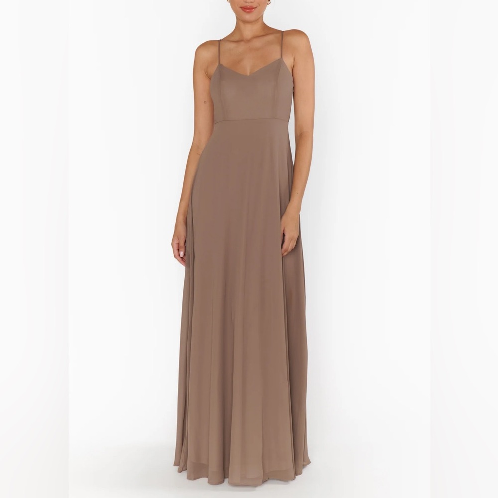 Show Me Your Mumu NWT Faith Maxi‎ Dress Soft Beige Chiffon Size M Bridesmaid